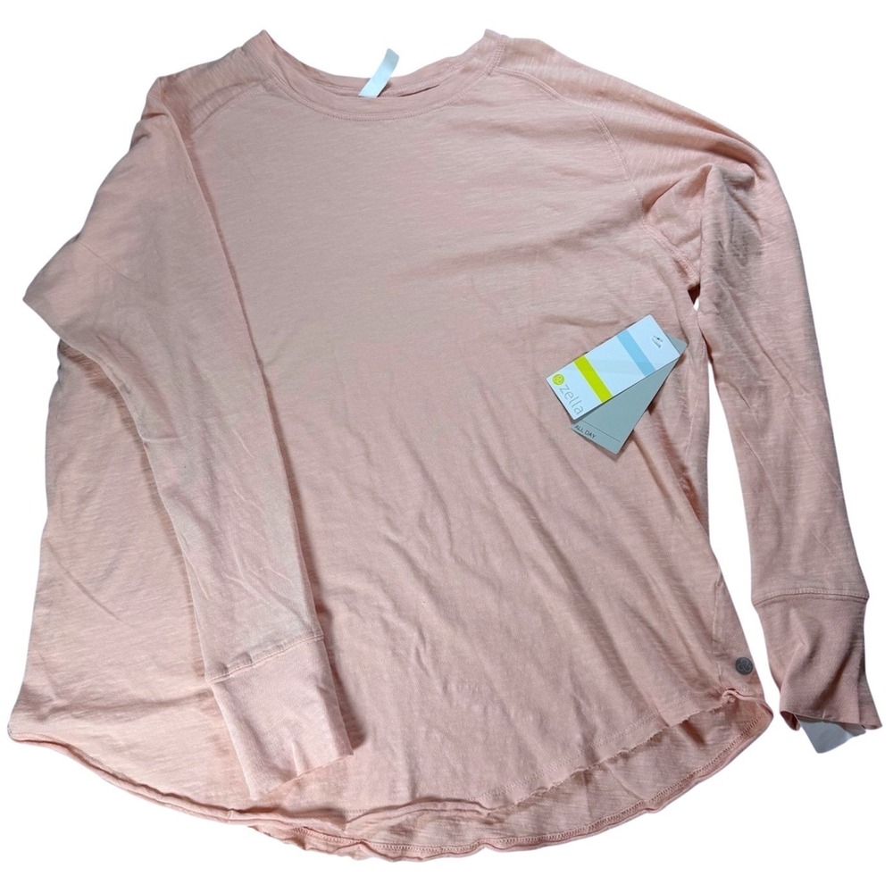 Zella All Day Long Sleeve Cotton Slub T-Shirt Peach Pink Thumbholes NWT Size M
